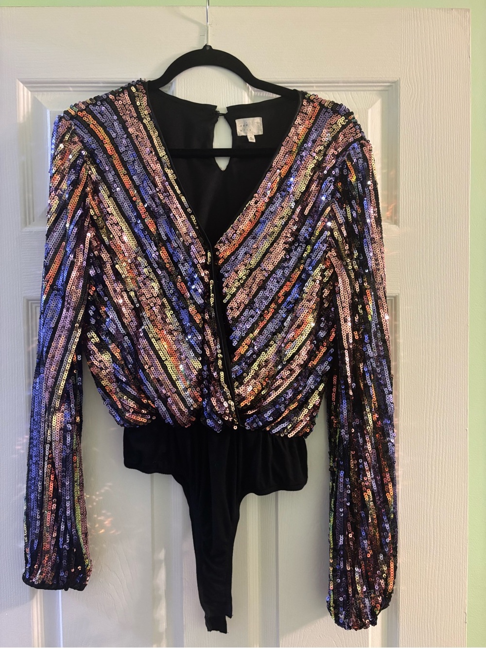 Multicolor Sequin V-Neck Long Sleeve Bodysuit